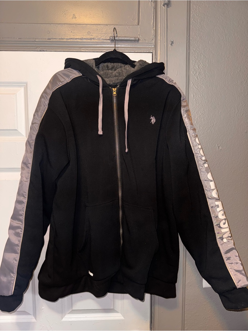 U.S Polo Assn. men Black Zip-Up Sherpa Hoodie 3X